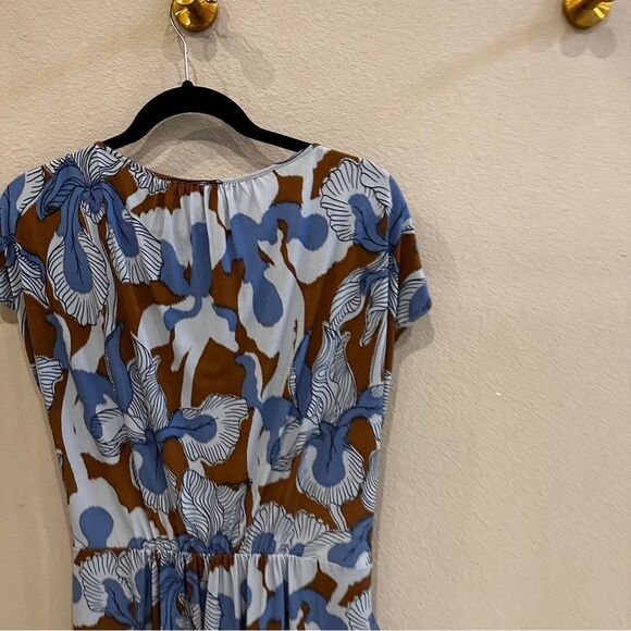 Tibi | L | Blue and Brown Wrap Sundress with Dolman Cap Sleeves size large - Picture 5 of 7